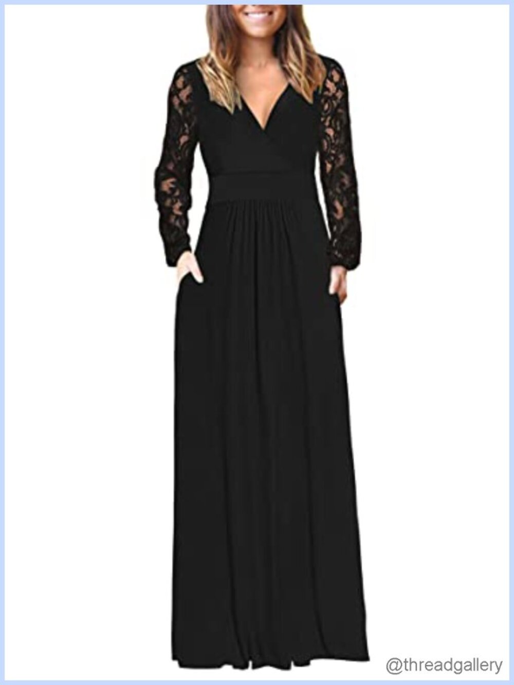 Lace Long Sleeve Maxi Dress V Neck Wrap Formal Party